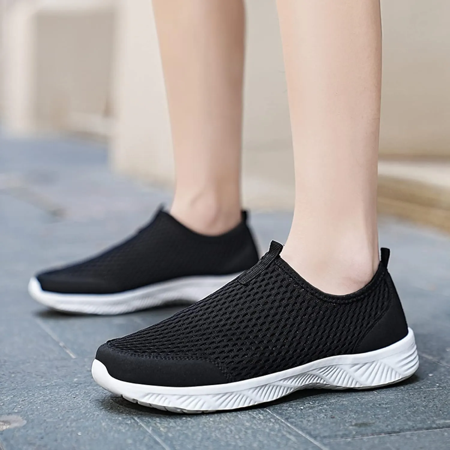 Quick Drying Summer Breathable Mesh Men's Non Slip Walking Sneakers with Arch Support - Lightweight Comfort for Work, Travel & Daily Wear Running Walking Slip on Shoes for Men