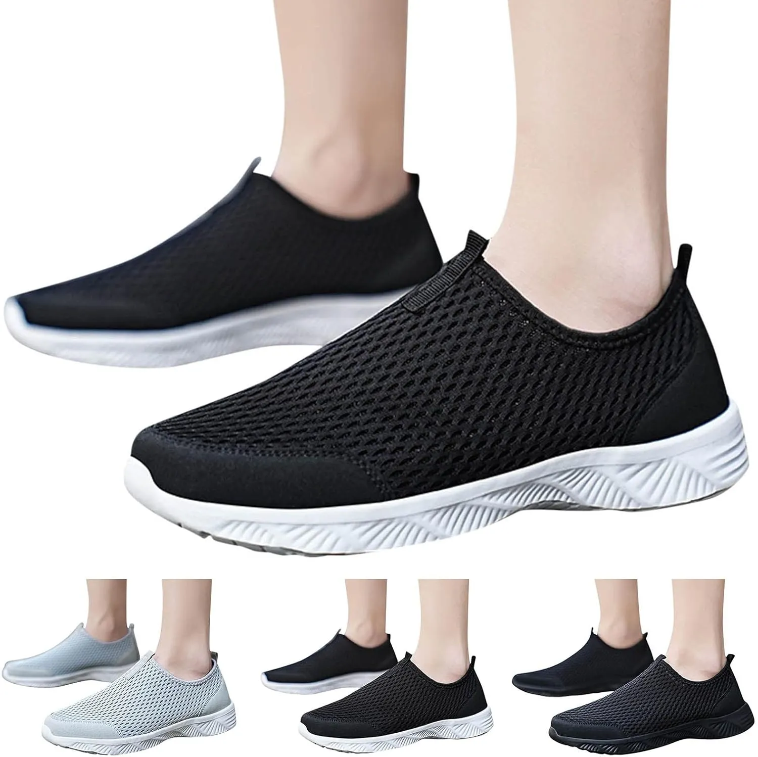 Quick Drying Summer Breathable Mesh Men's Non Slip Walking Sneakers with Arch Support - Lightweight Comfort for Work, Travel & Daily Wear Running Walking Slip on Shoes for Men