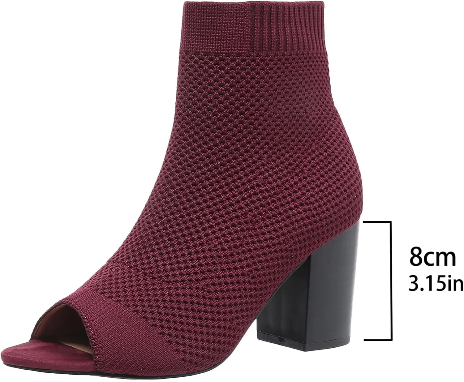 SACFOF Women's Knit Peep Toe Slingback Chunky Heel Ankle Boots Summer Breathable Slip On Dress Sock Heeled Sandals