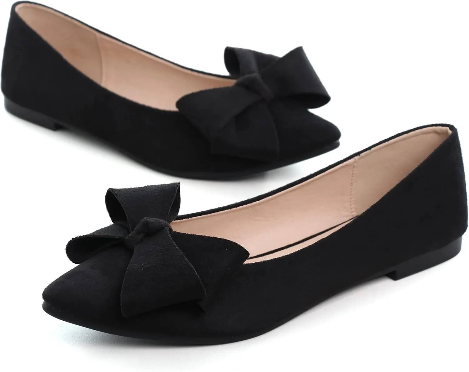 SAILING LU Pointy Toe Ballet Flats for Women with Cute Bowknot Elegant Slip-ons Soft Support Daily Walking Shoes