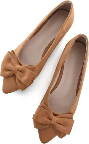 SAILING LU Pointy Toe Ballet Flats for Women with Cute Bowknot Elegant Slip-ons Soft Support Daily Walking Shoes