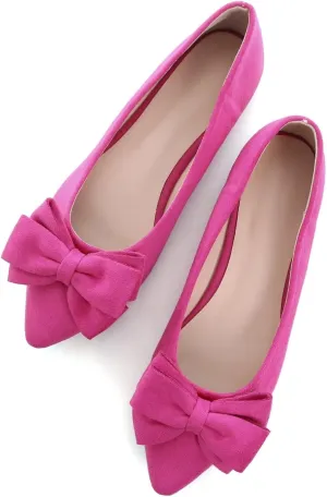 SAILING LU Pointy Toe Ballet Flats for Women with Cute Bowknot Elegant Slip-ons Soft Support Daily Walking Shoes