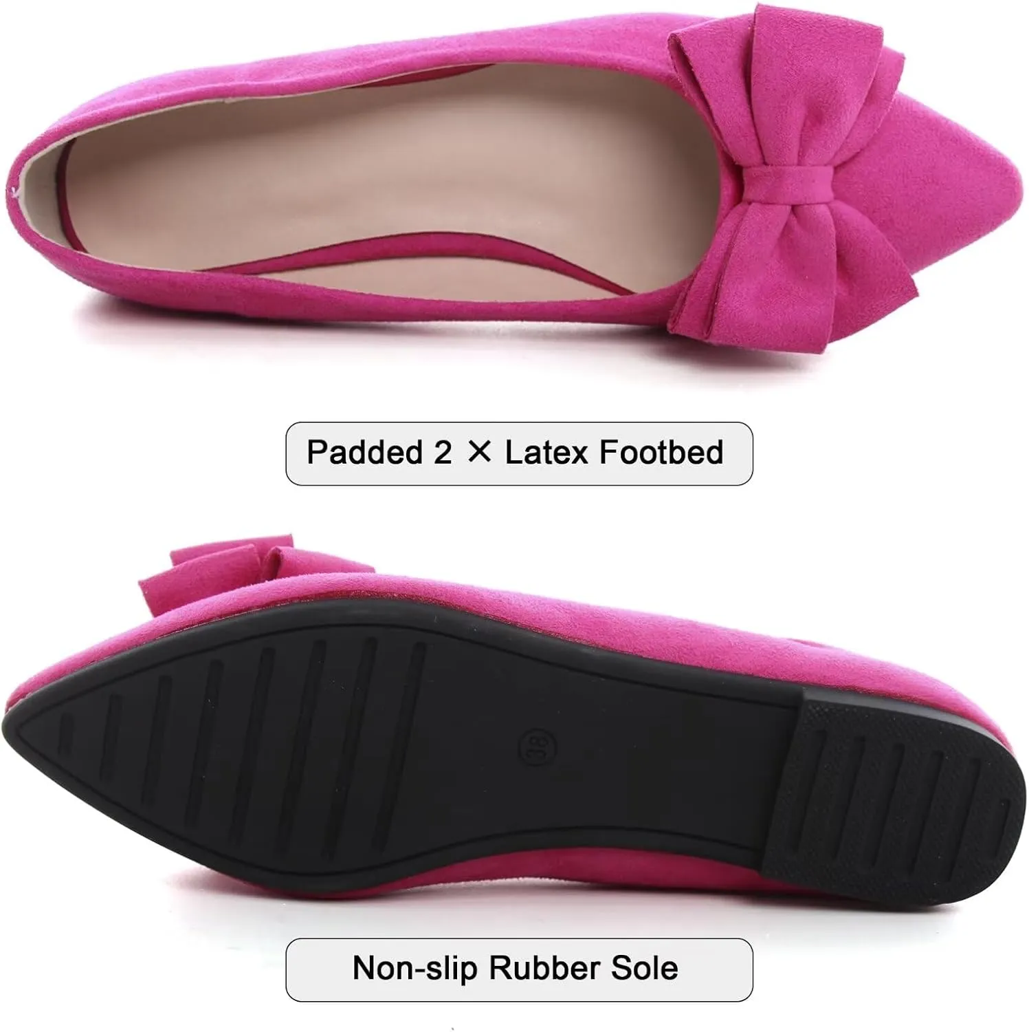 SAILING LU Pointy Toe Ballet Flats for Women with Cute Bowknot Elegant Slip-ons Soft Support Daily Walking Shoes