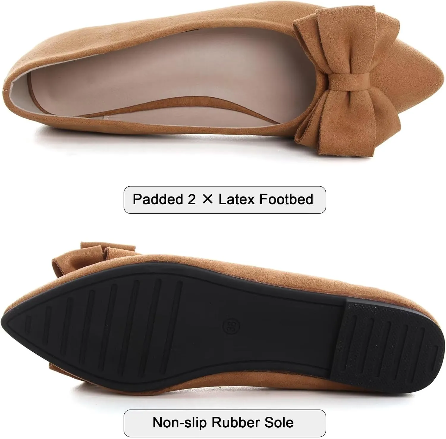 SAILING LU Pointy Toe Ballet Flats for Women with Cute Bowknot Elegant Slip-ons Soft Support Daily Walking Shoes
