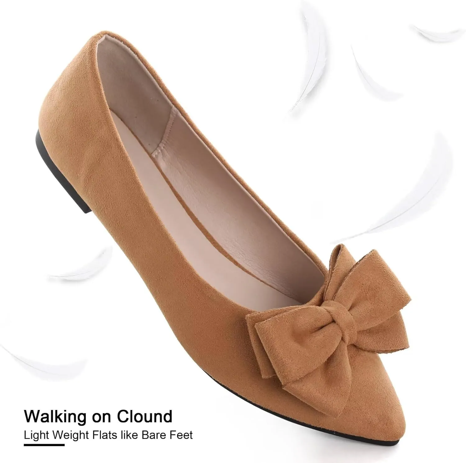 SAILING LU Pointy Toe Ballet Flats for Women with Cute Bowknot Elegant Slip-ons Soft Support Daily Walking Shoes