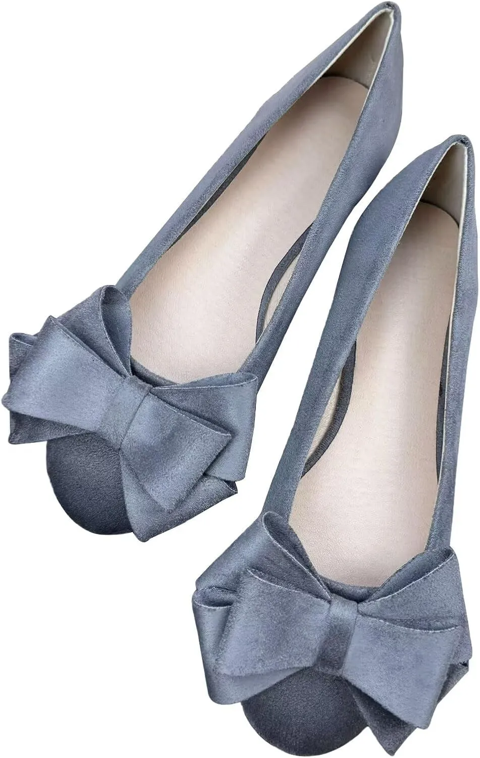 SAILING LU Women's Round Toe Ballerina Shoes Cute Bow Flats Comfortable Soft Suede Slip-ons Solid Color Office Lady Walking Loafers