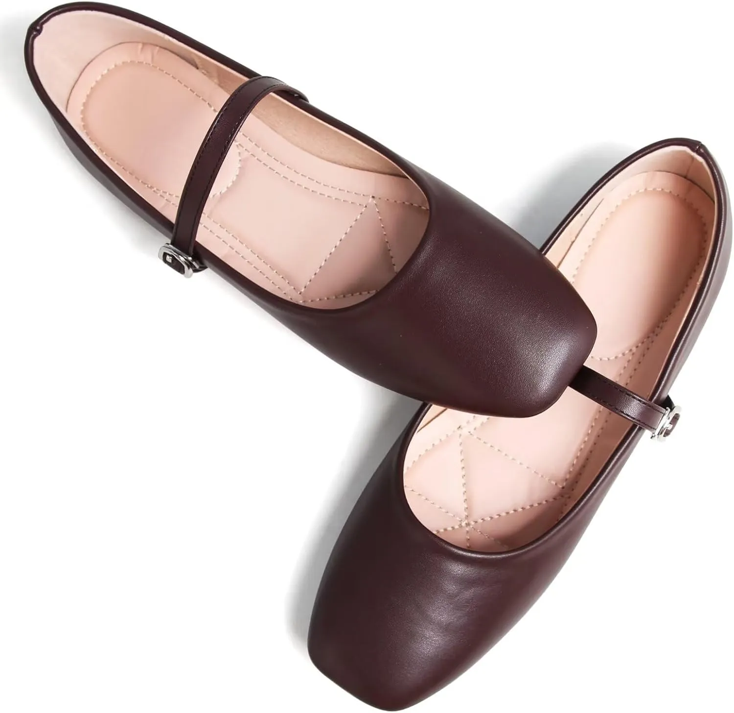 SAILING LU Women's Square Toe Classic Mary Jane Flats Soft PU Leather Walking Shoes Comfortable Slip-ons Solid Color Dress Shoes