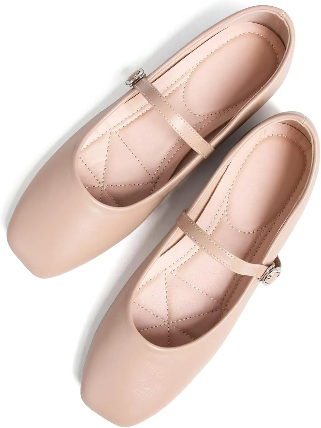 SAILING LU Women's Square Toe Classic Mary Jane Flats Soft PU Leather Walking Shoes Comfortable Slip-ons Solid Color Dress Shoes