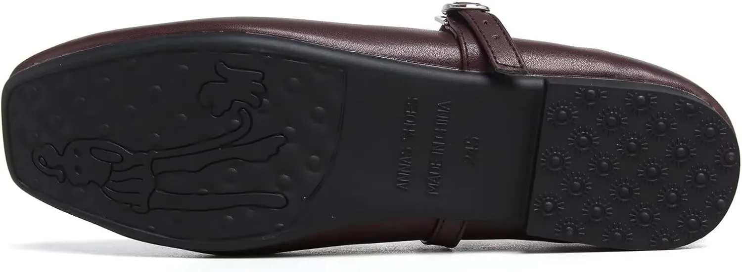 SAILING LU Women's Square Toe Classic Mary Jane Flats Soft PU Leather Walking Shoes Comfortable Slip-ons Solid Color Dress Shoes