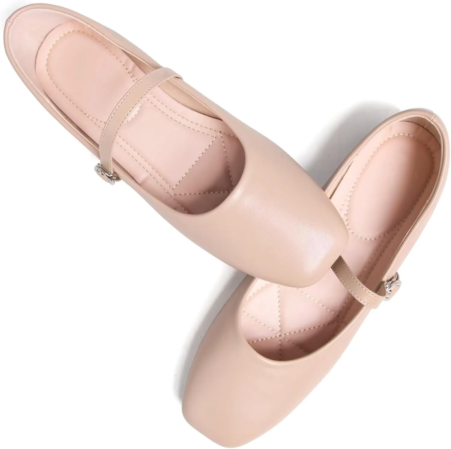 SAILING LU Women's Square Toe Classic Mary Jane Flats Soft PU Leather Walking Shoes Comfortable Slip-ons Solid Color Dress Shoes