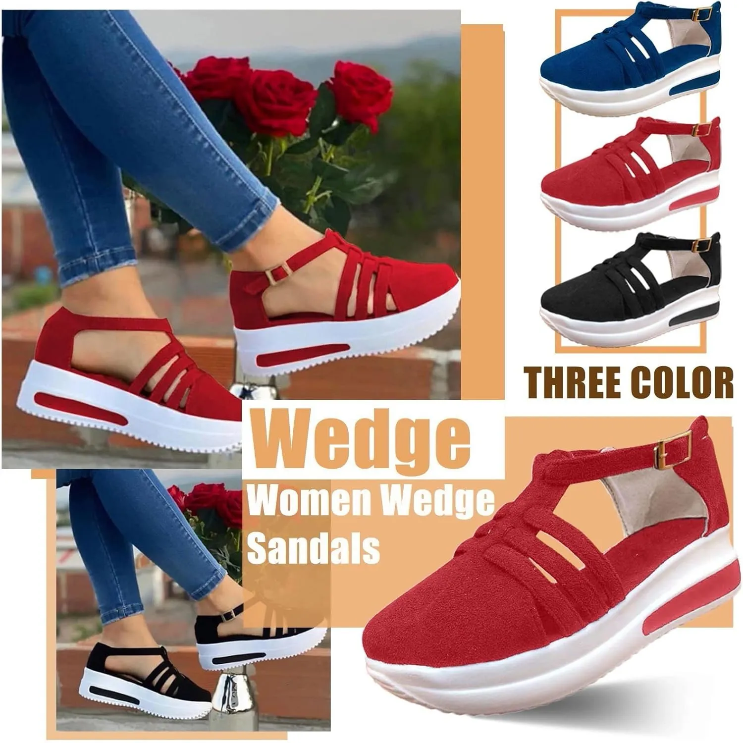 Sandals for Women Dressy, Summer Sandals for Women Strappy Platform Sandals Close Toe Wedge Shoes Comfy Sandals