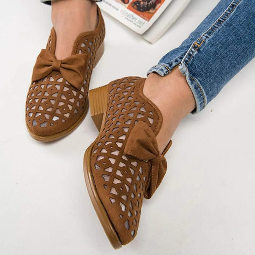 Sandals for Women Platform, Pointed Toe Breathable Wedges Loafers Bowknot Hollow Out Walking Shoes Beach Casual Sandals