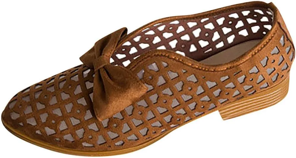 Sandals for Women Platform, Pointed Toe Breathable Wedges Loafers Bowknot Hollow Out Walking Shoes Beach Casual Sandals