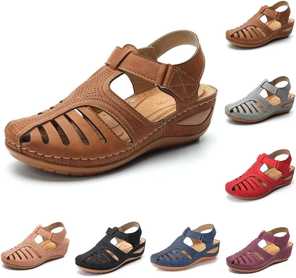 Sandals for Women Platform,Comfortable Cutout Hook and Loop Summer Athletic Wedge Sandals Loafers Walking Flat Shoes