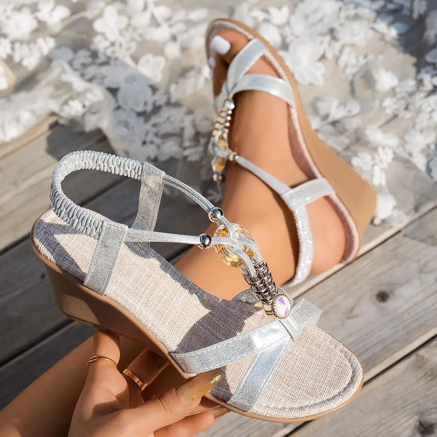 Sandals For Womens Criss Cross Wedge Sandals With Adjustable Ankle Strap Student Shoes For Teens Girls Soft Walking