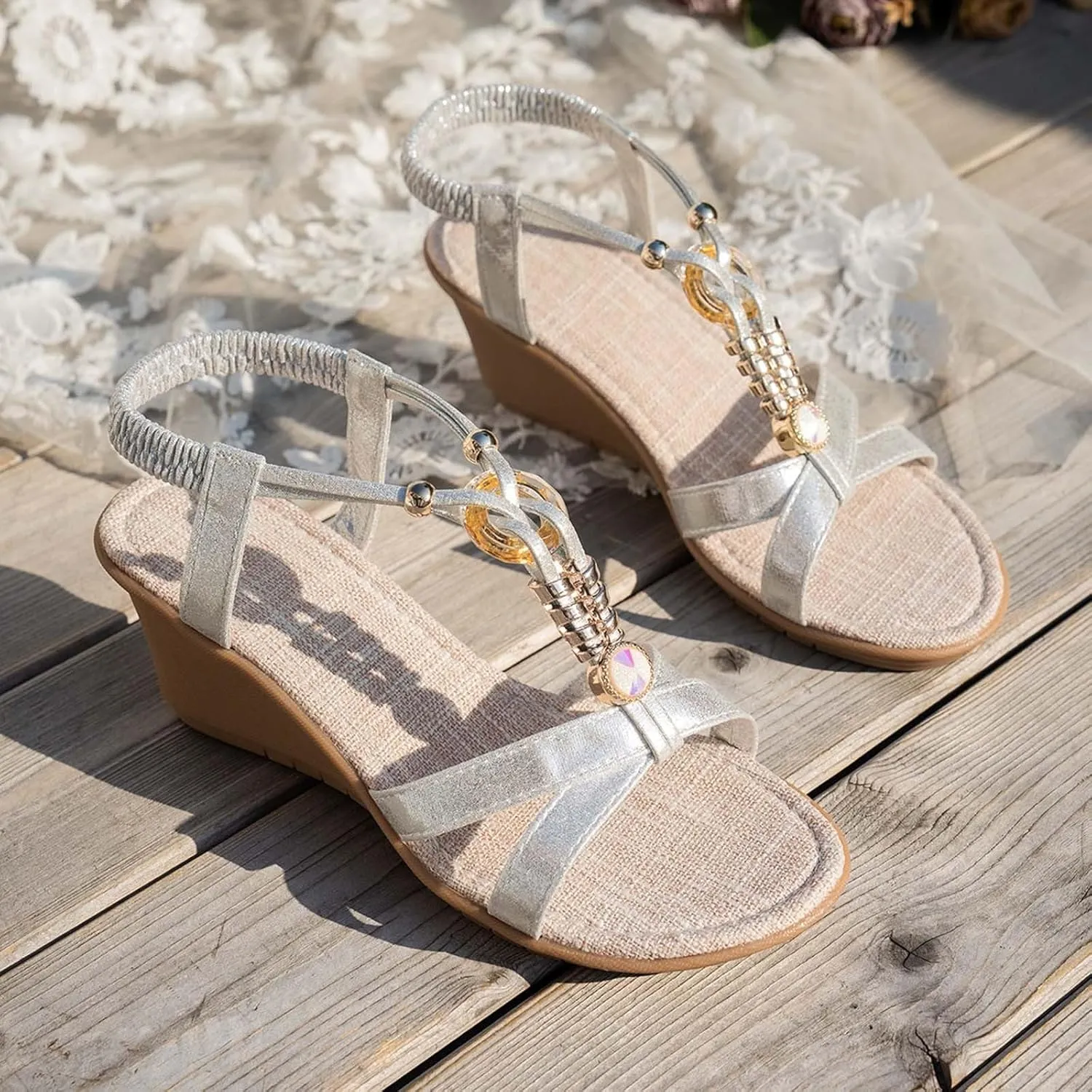 Sandals For Womens Criss Cross Wedge Sandals With Adjustable Ankle Strap Student Shoes For Teens Girls Soft Walking