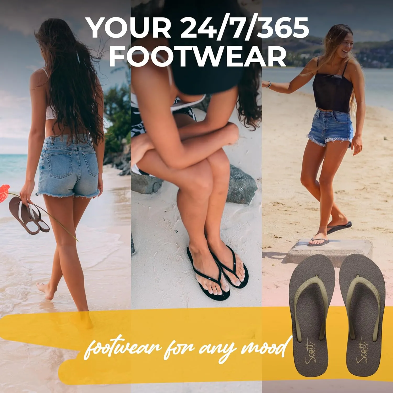 Scott Hawaii Women's Moena Flip Flop | Soft Yoga Mat Insole | Lightwieght Non-slip Outsole | Arch Support For All Day Wear