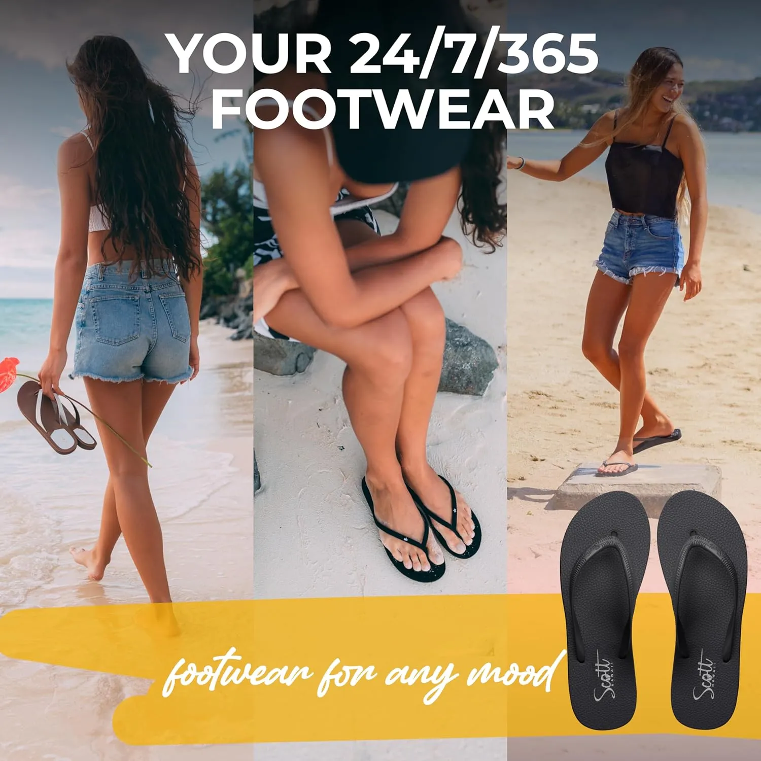 Scott Hawaii Women's Moena Flip Flop | Soft Yoga Mat Insole | Lightwieght Non-slip Outsole | Arch Support For All Day Wear