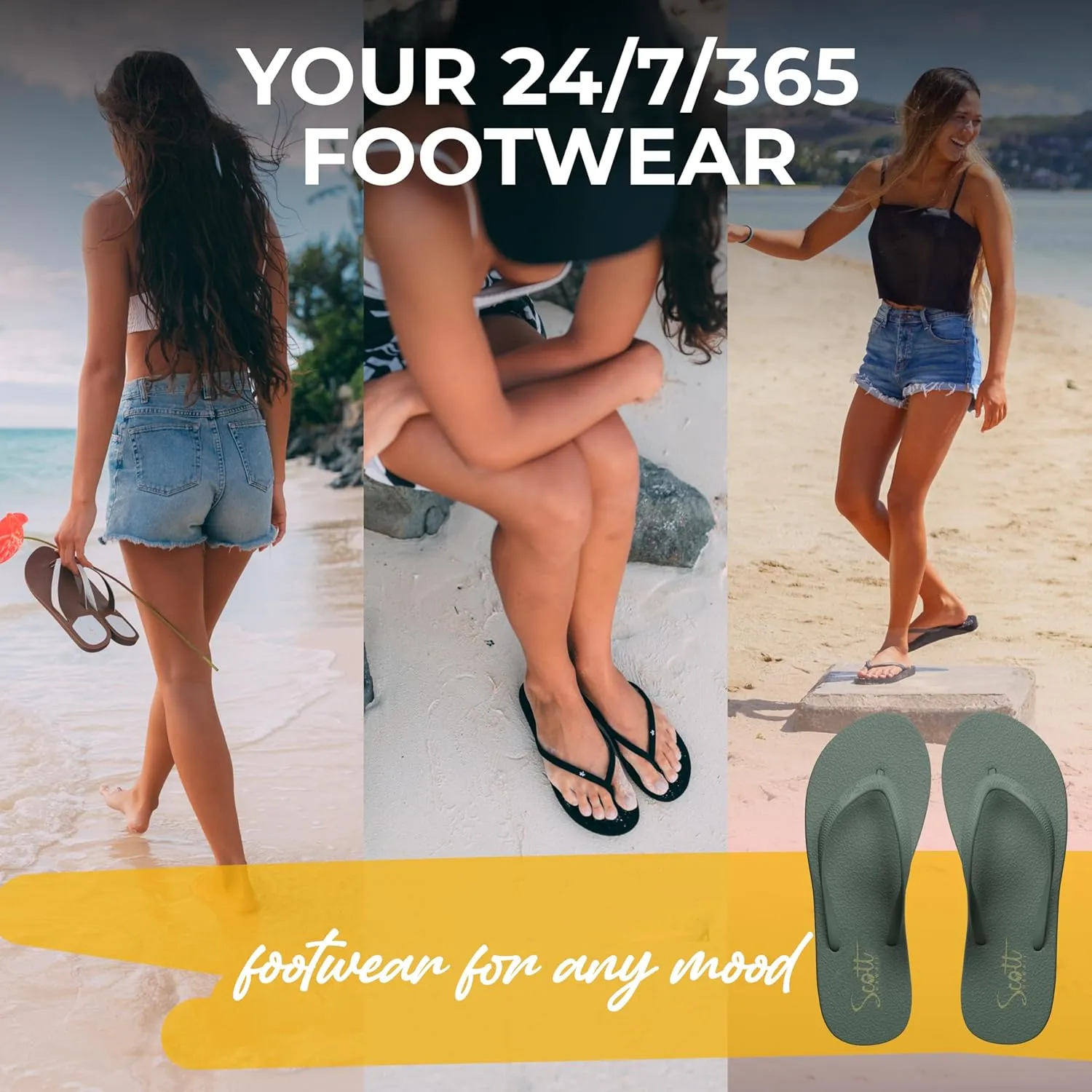 Scott Hawaii Women's Moena Flip Flop | Soft Yoga Mat Insole | Lightwieght Non-slip Outsole | Arch Support For All Day Wear