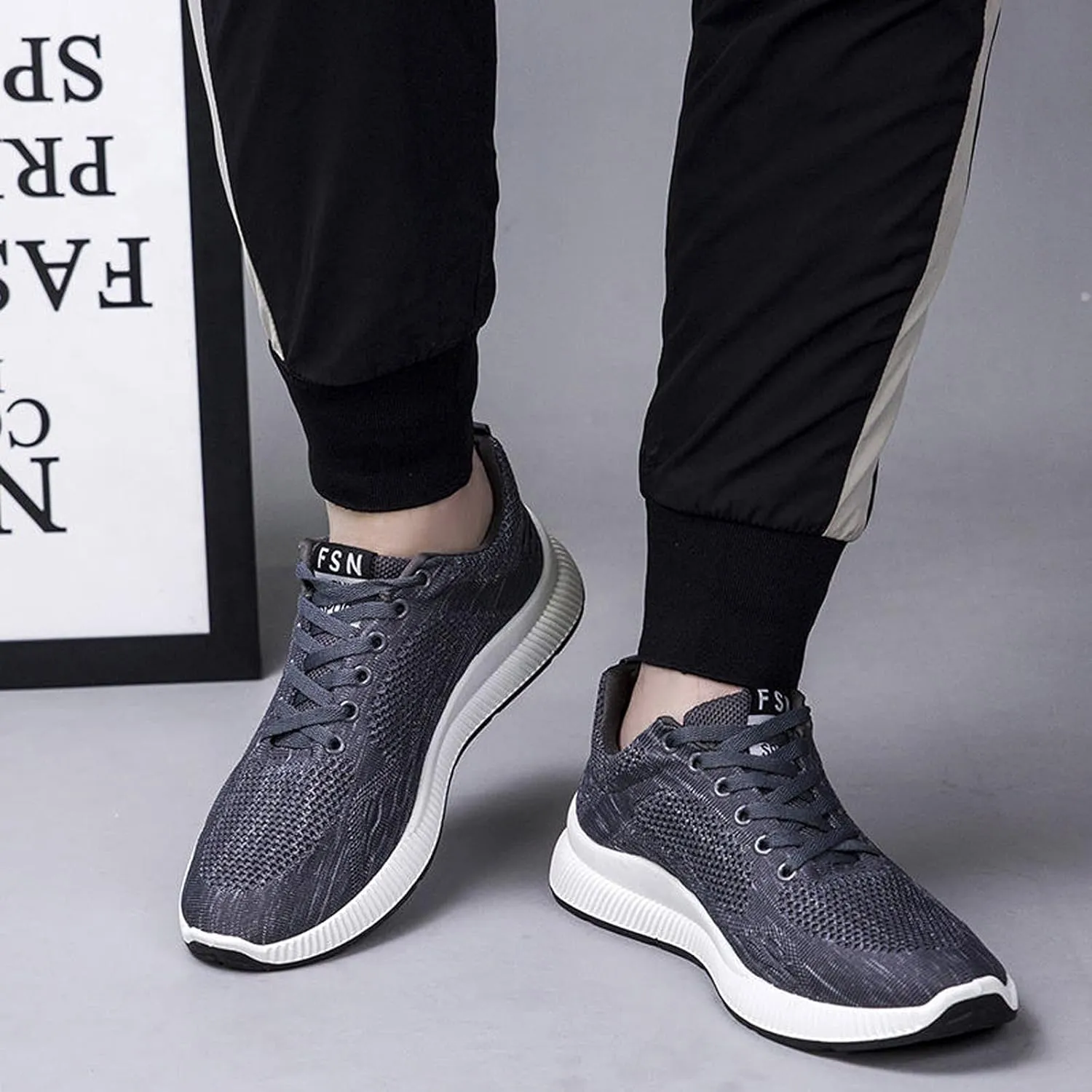 Shoes Bottom Fashion Men Mesh Soft Breathable Sport Lace-Up Casual Sneaker Shoe Laces for Men