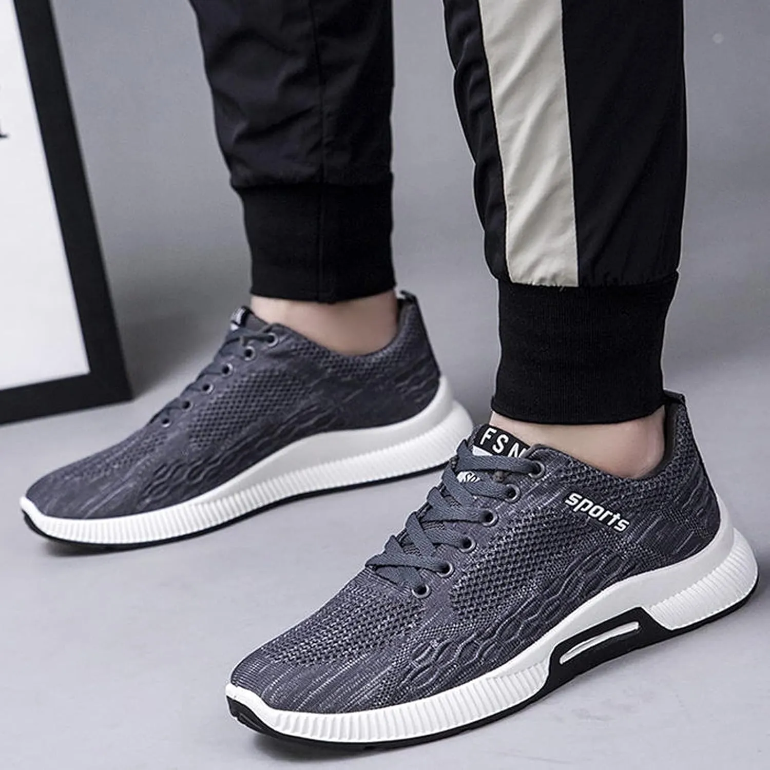Shoes Bottom Fashion Men Mesh Soft Breathable Sport Lace-Up Casual Sneaker Shoe Laces for Men