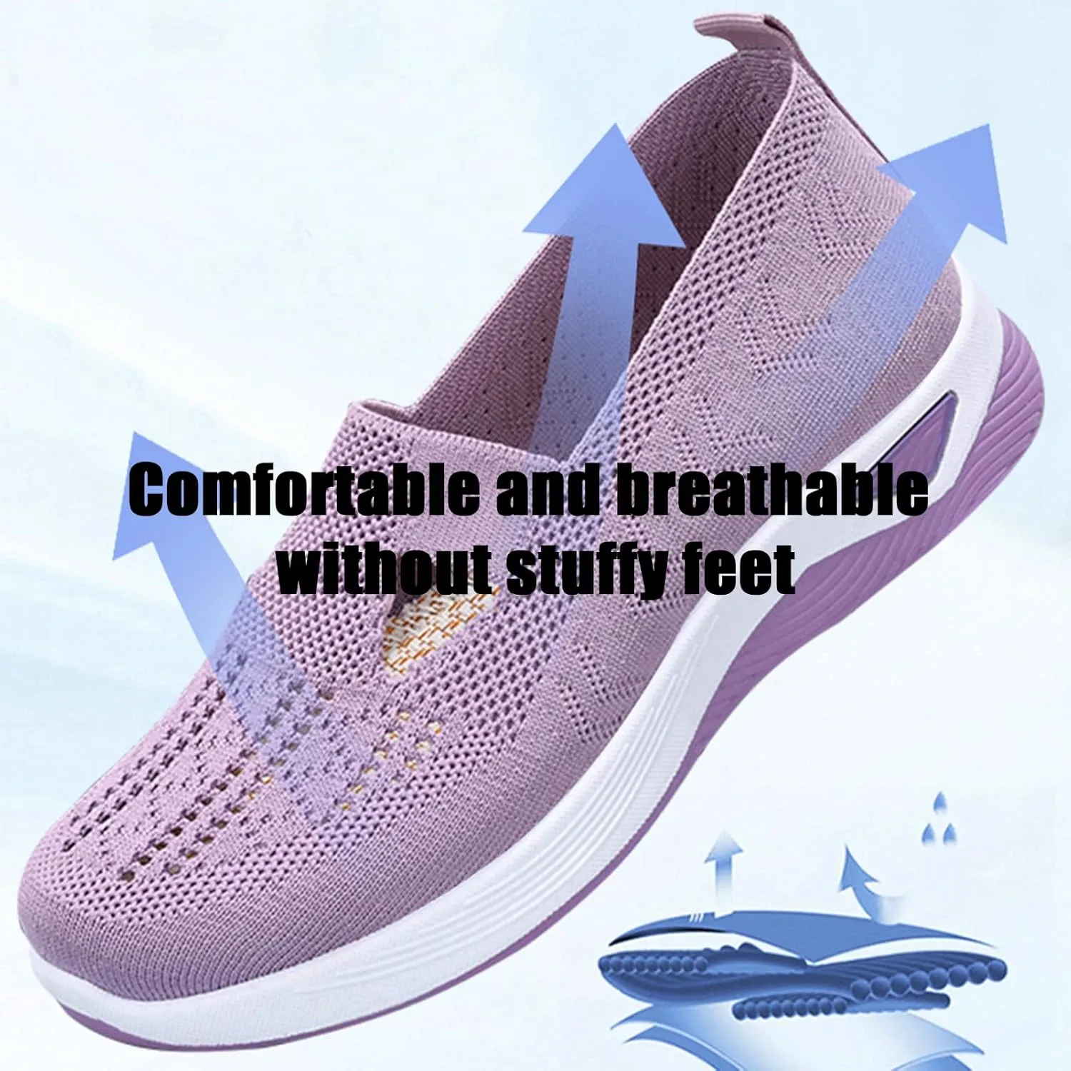 Shoes for Women, Orthopedic All-Day Comfort Sneakers, Breathable Knitted Soft Slip-On Walking Shoes