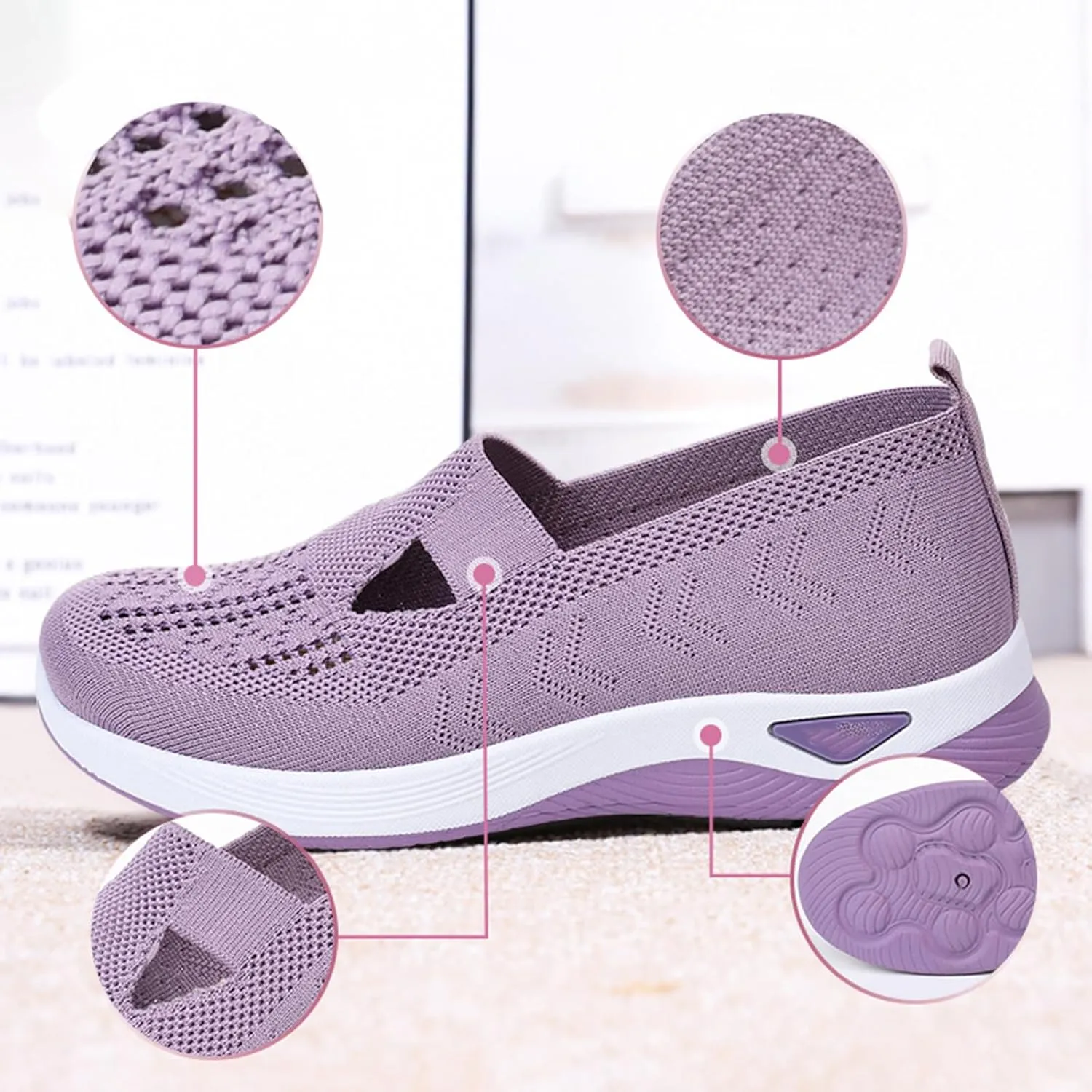 Shoes for Women, Orthopedic All-Day Comfort Sneakers, Breathable Knitted Soft Slip-On Walking Shoes