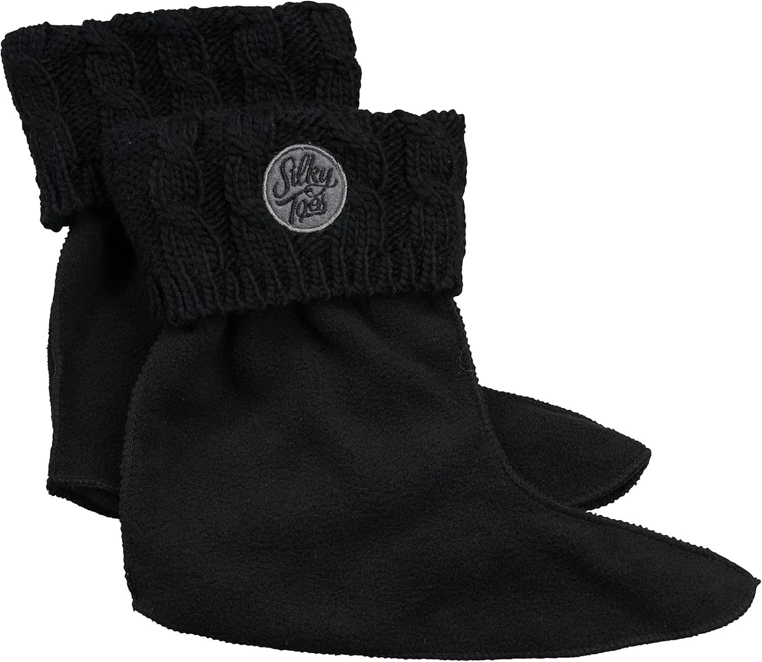 Silky Toes Kids Warm Cozy Fleece Lined Boot Liners With Cable Knit Cuff (Black, Small)