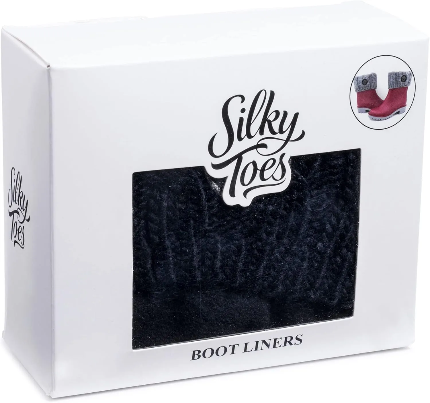 Silky Toes Kids Warm Cozy Fleece Lined Boot Liners With Cable Knit Cuff (Black, Small)