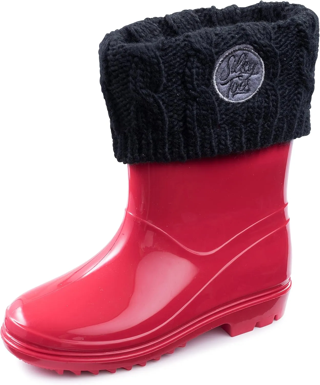Silky Toes Kids Warm Cozy Fleece Lined Boot Liners With Cable Knit Cuff (Black, Small)
