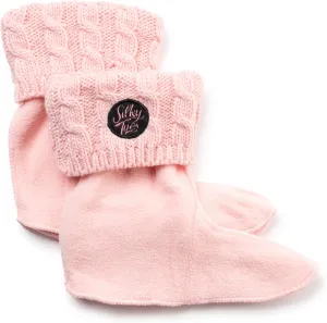 Silky Toes Kids Warm Cozy Fleece Lined Boot Liners With Cable Knit Cuff (Pink, small)
