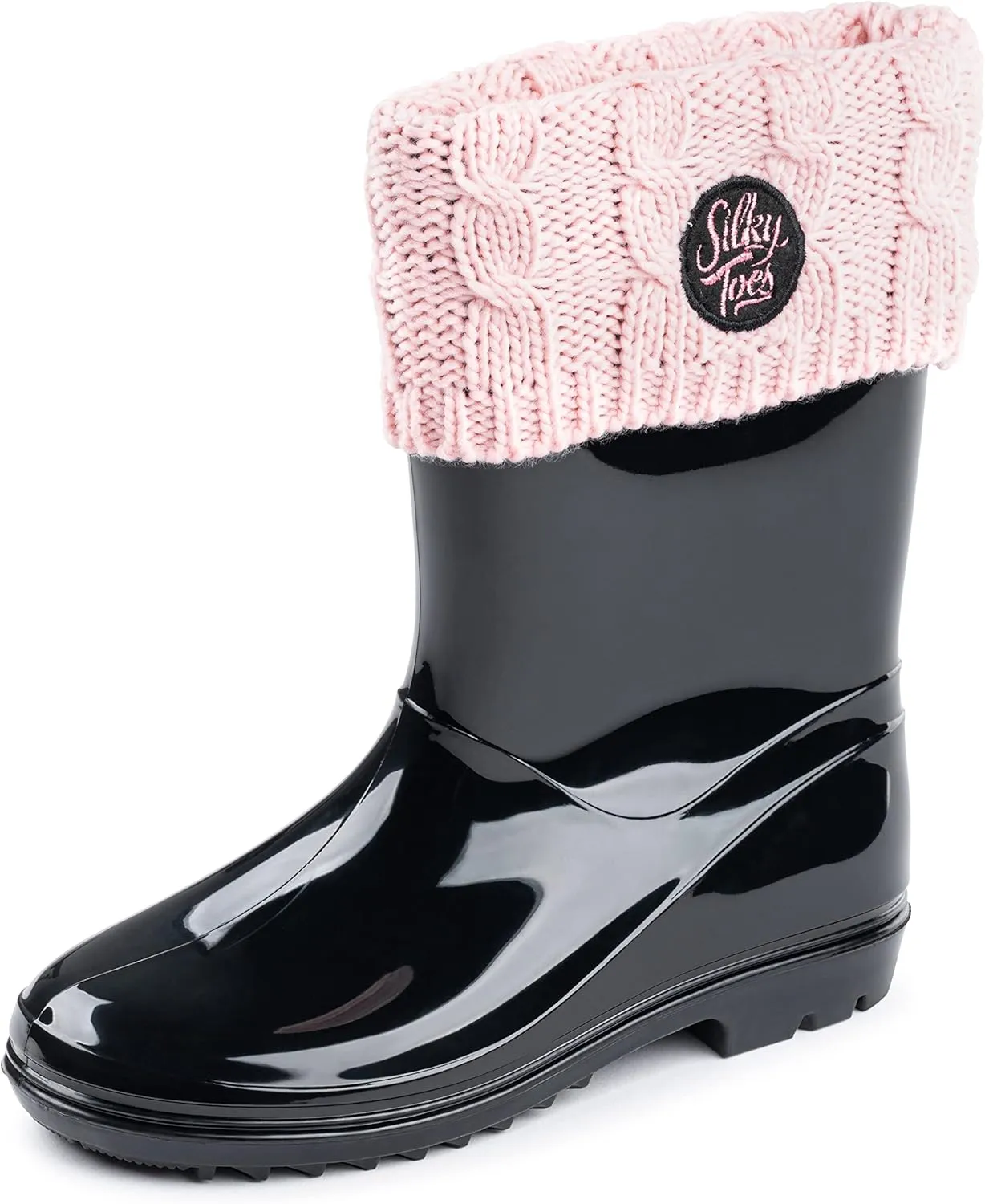 Silky Toes Kids Warm Cozy Fleece Lined Boot Liners With Cable Knit Cuff (Pink, small)