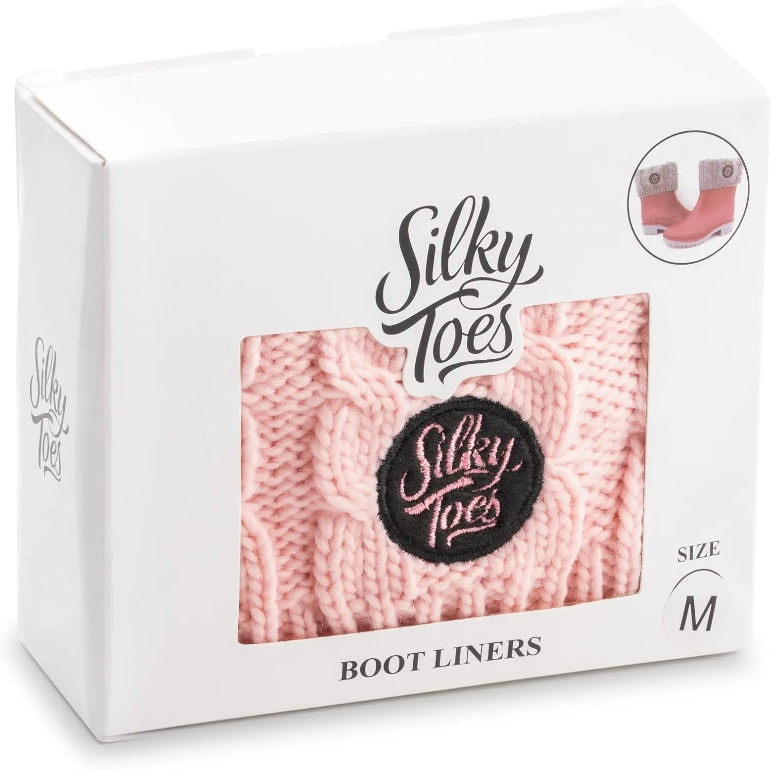 Silky Toes Kids Warm Cozy Fleece Lined Boot Liners With Cable Knit Cuff (Pink, small)