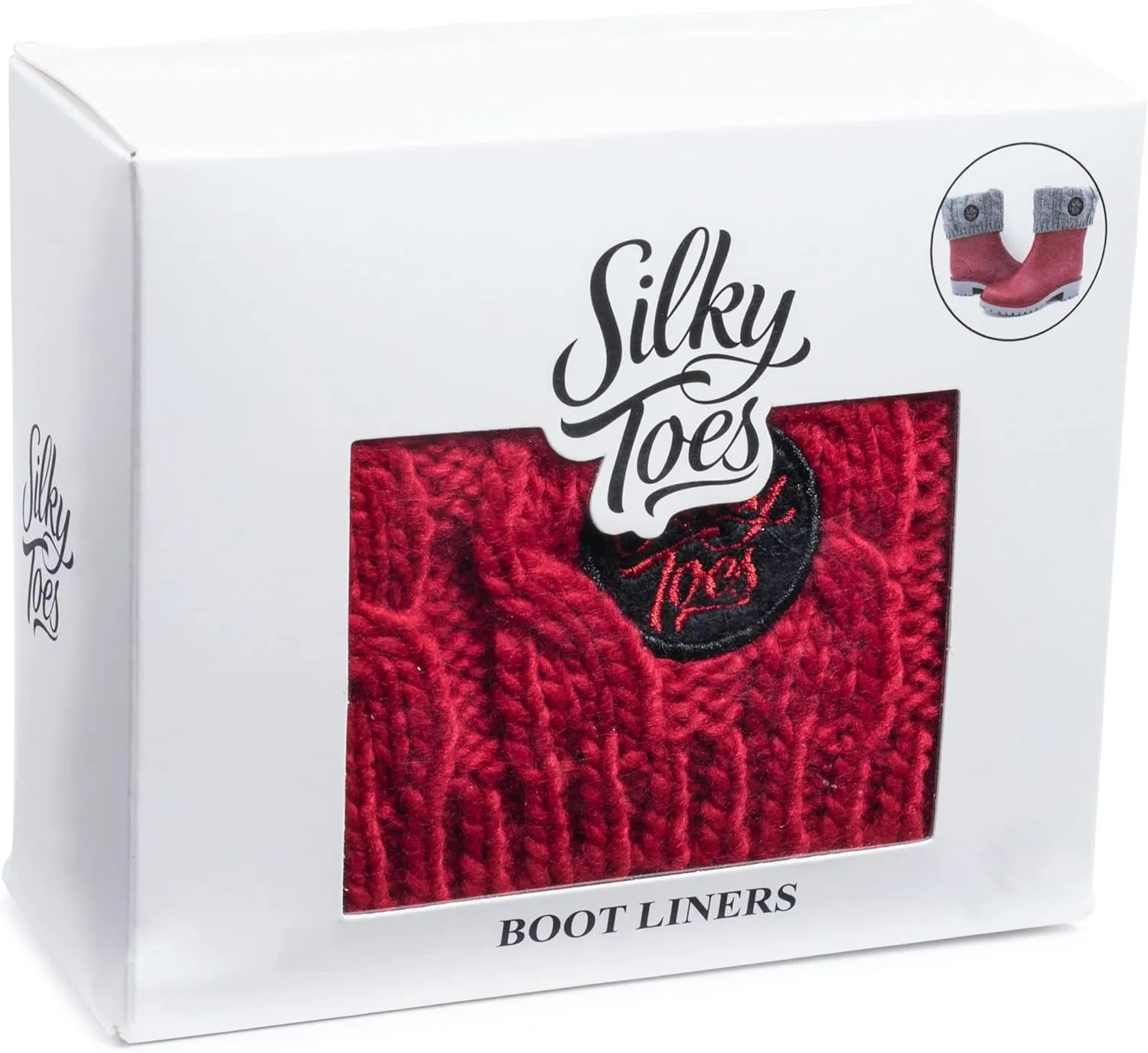 Silky Toes Kids Warm Cozy Fleece Lined Boot Liners With Cable Knit Cuff (Red, Large)