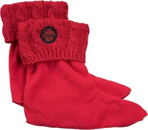 Silky Toes Kids Warm Cozy Fleece Lined Boot Liners With Cable Knit Cuff (Red, Large)