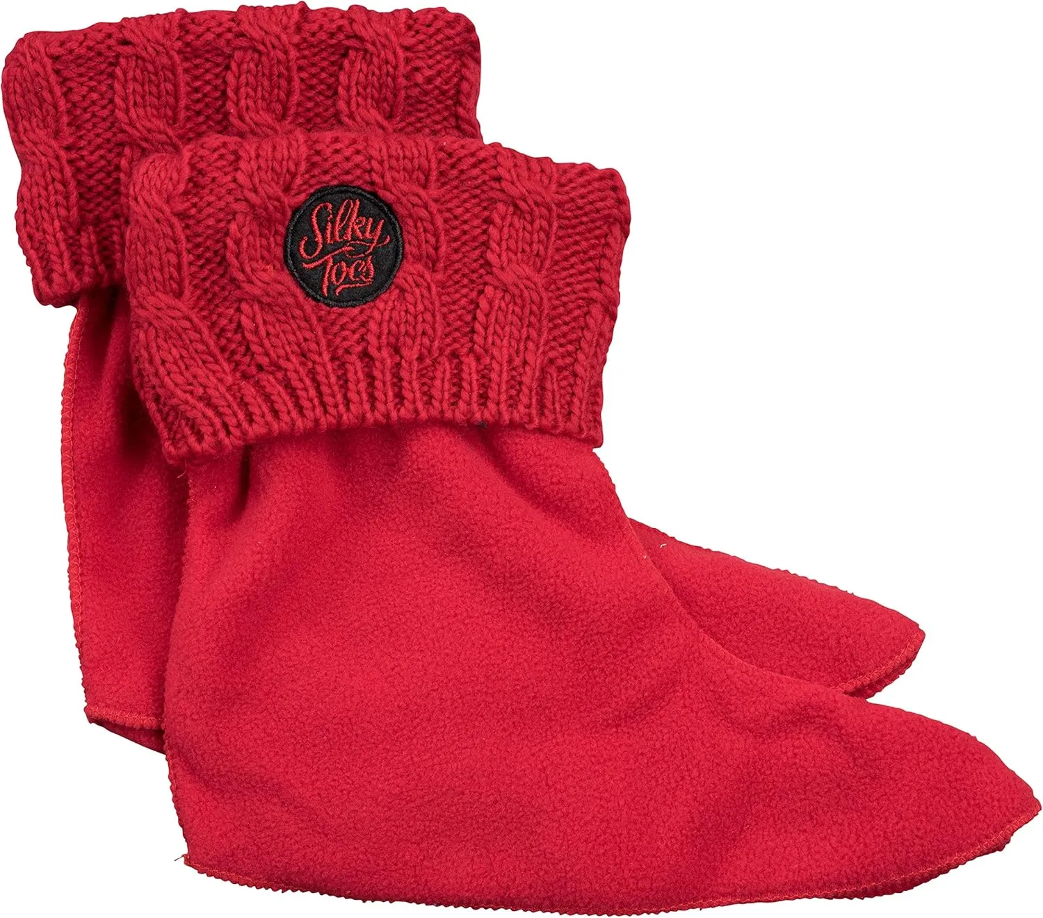 Silky Toes Kids Warm Cozy Fleece Lined Boot Liners With Cable Knit Cuff (Red, Large)