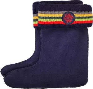 Silky Toes Kids Warm Cozy Fleece Lined Boot Liners With Cable Knit Cuff (Striped, Large)