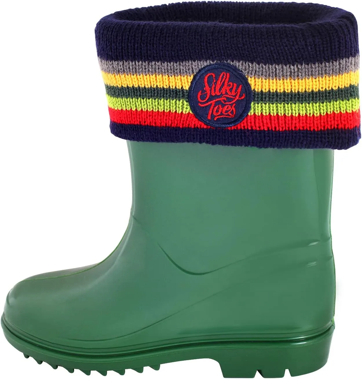 Silky Toes Kids Warm Cozy Fleece Lined Boot Liners With Cable Knit Cuff (Striped, Large)