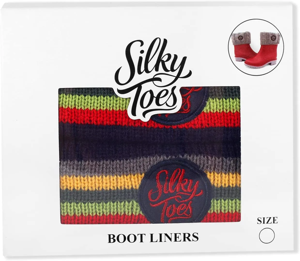 Silky Toes Kids Warm Cozy Fleece Lined Boot Liners With Cable Knit Cuff (Striped, Large)