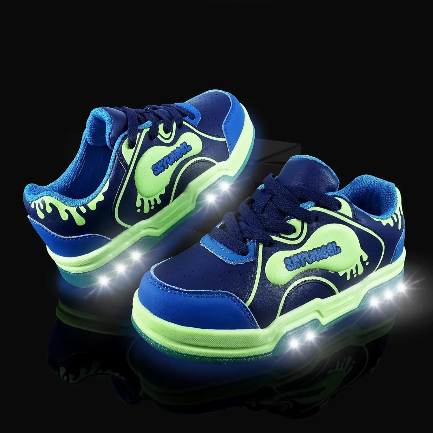 SKYWHEEL Kids Sneakers for Boys Gilrs Light Up Tennis Shoes Size 11 to Big Kids Size 3 Skate Shoes Lace up Athletic Running Walking Sneakers