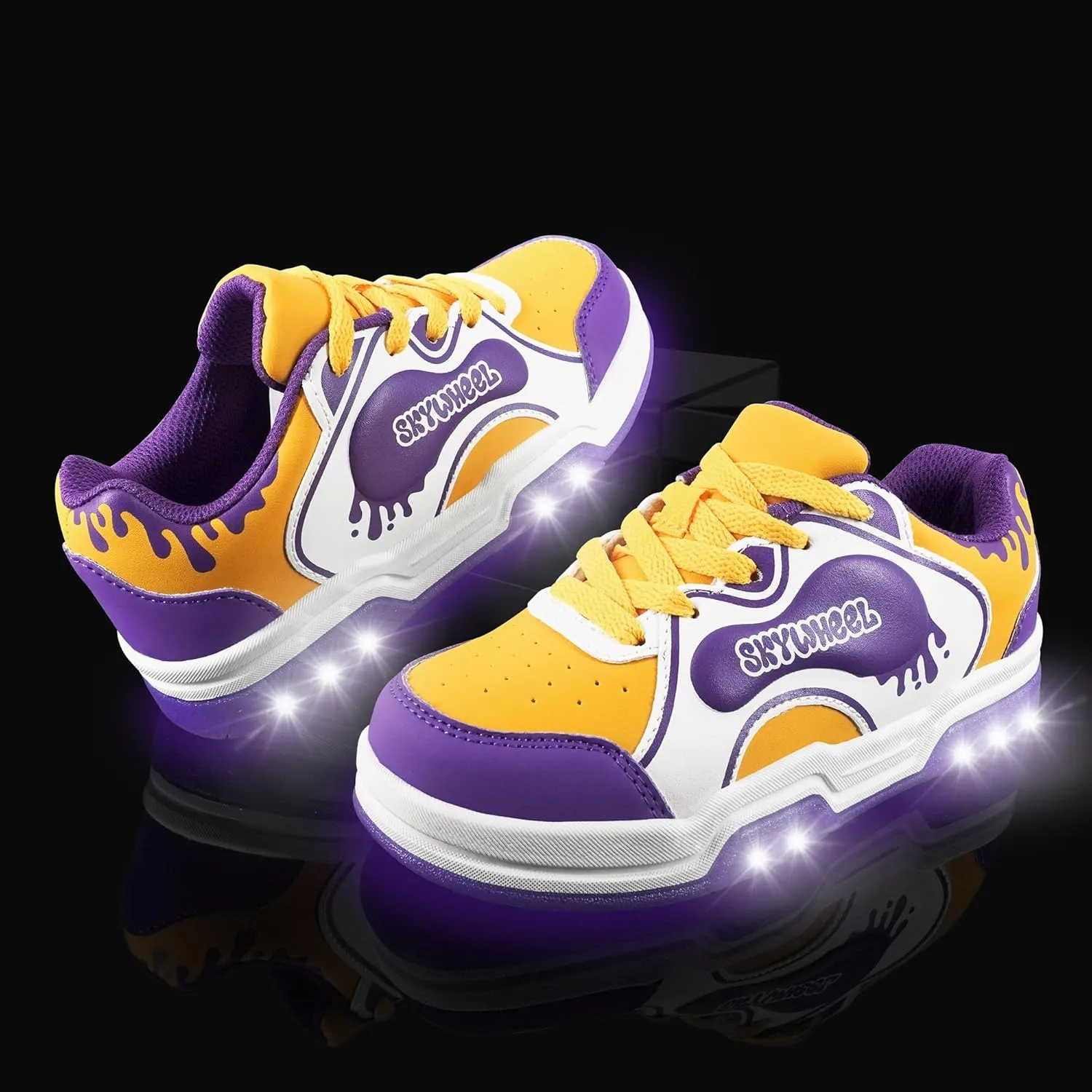 SKYWHEEL Kids Sneakers for Boys Gilrs Light Up Tennis Shoes Size 11 to Big Kids Size 3 Skate Shoes Lace up Athletic Running Walking Sneakers