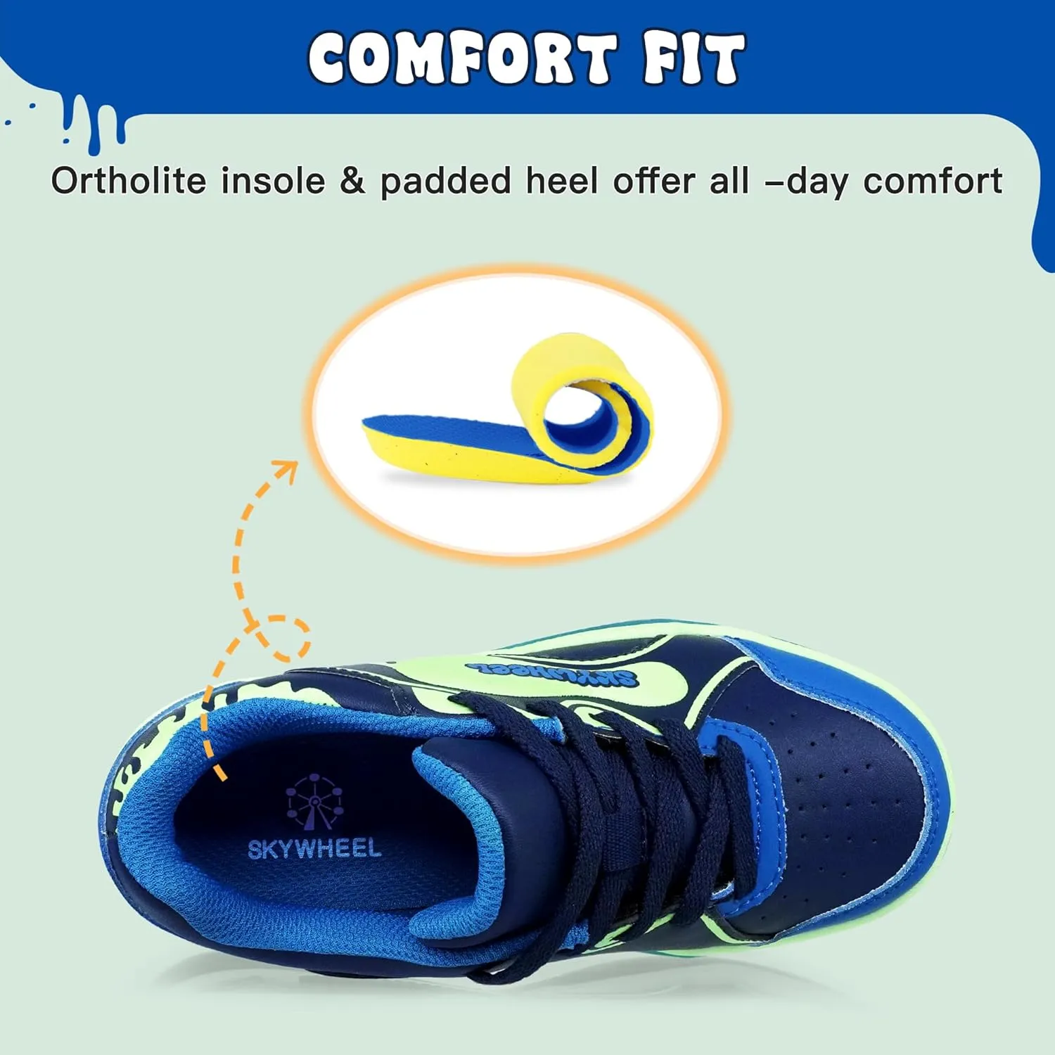 SKYWHEEL Kids Sneakers for Boys Gilrs Light Up Tennis Shoes Size 11 to Big Kids Size 3 Skate Shoes Lace up Athletic Running Walking Sneakers