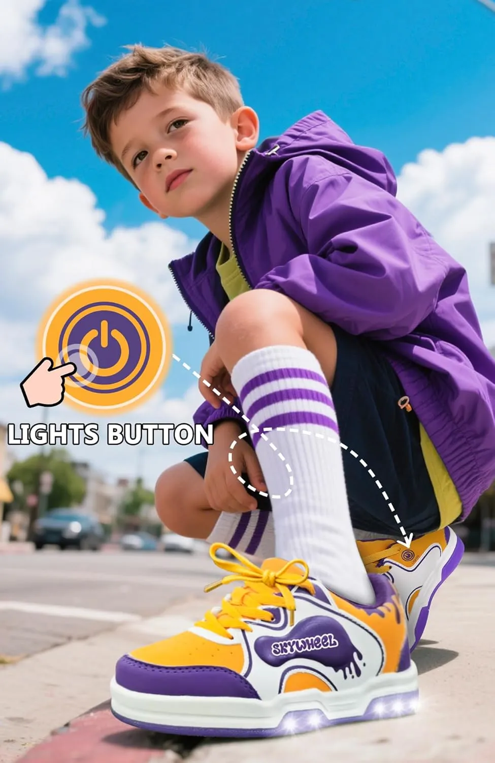SKYWHEEL Kids Sneakers for Boys Gilrs Light Up Tennis Shoes Size 11 to Big Kids Size 3 Skate Shoes Lace up Athletic Running Walking Sneakers