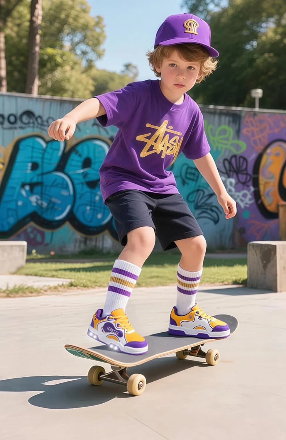 SKYWHEEL Kids Sneakers for Boys Gilrs Light Up Tennis Shoes Size 11 to Big Kids Size 3 Skate Shoes Lace up Athletic Running Walking Sneakers