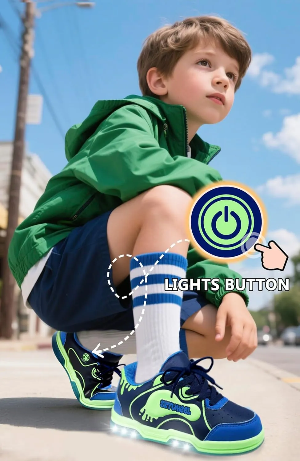 SKYWHEEL Kids Sneakers for Boys Gilrs Light Up Tennis Shoes Size 11 to Big Kids Size 3 Skate Shoes Lace up Athletic Running Walking Sneakers