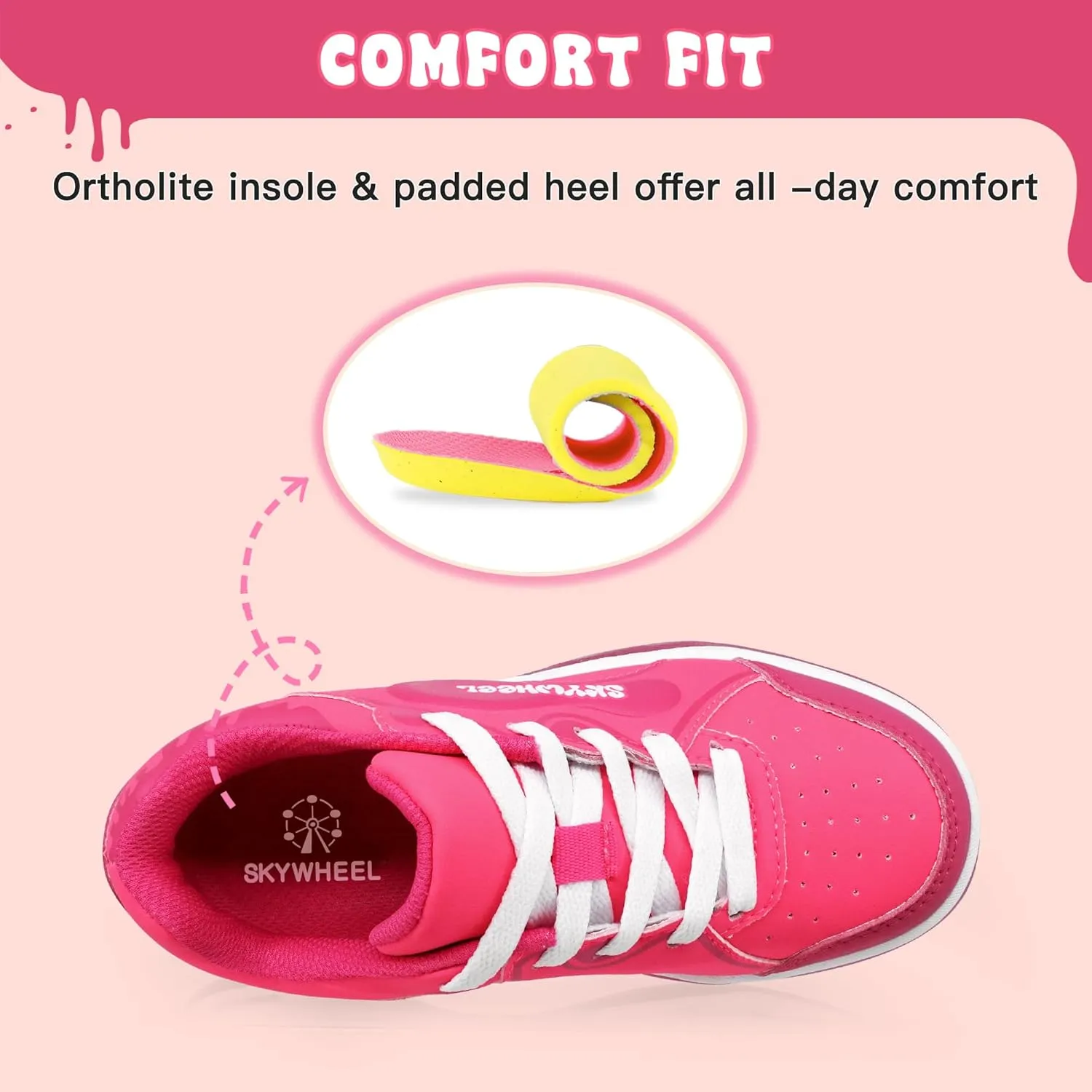 SKYWHEEL Kids Sneakers for Boys Gilrs Light Up Tennis Shoes Size 11 to Big Kids Size 3 Skate Shoes Lace up Athletic Running Walking Sneakers