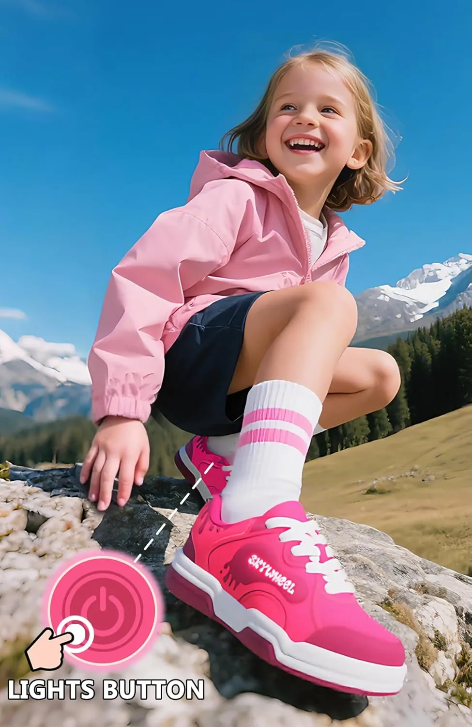 SKYWHEEL Kids Sneakers for Boys Gilrs Light Up Tennis Shoes Size 11 to Big Kids Size 3 Skate Shoes Lace up Athletic Running Walking Sneakers