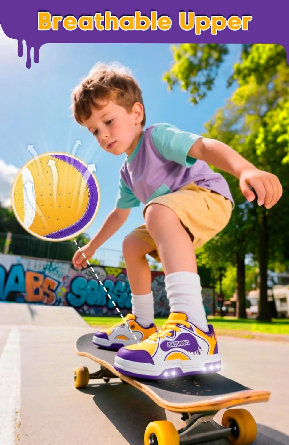 SKYWHEEL Kids Sneakers for Boys Gilrs Light Up Tennis Shoes Size 11 to Big Kids Size 3 Skate Shoes Lace up Athletic Running Walking Sneakers
