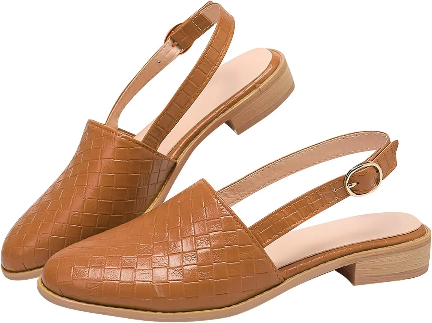 Slingback Shoes for Women Flats Woven Leather Casual Dressy Closed Toe Low Heel Breathable Walking Sandals