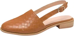 Slingback Shoes for Women Flats Woven Leather Casual Dressy Closed Toe Low Heel Breathable Walking Sandals